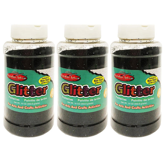 Creative Arts™ Glitter, 1 lb. Bottle, Black, Pack of 3 - Loomini