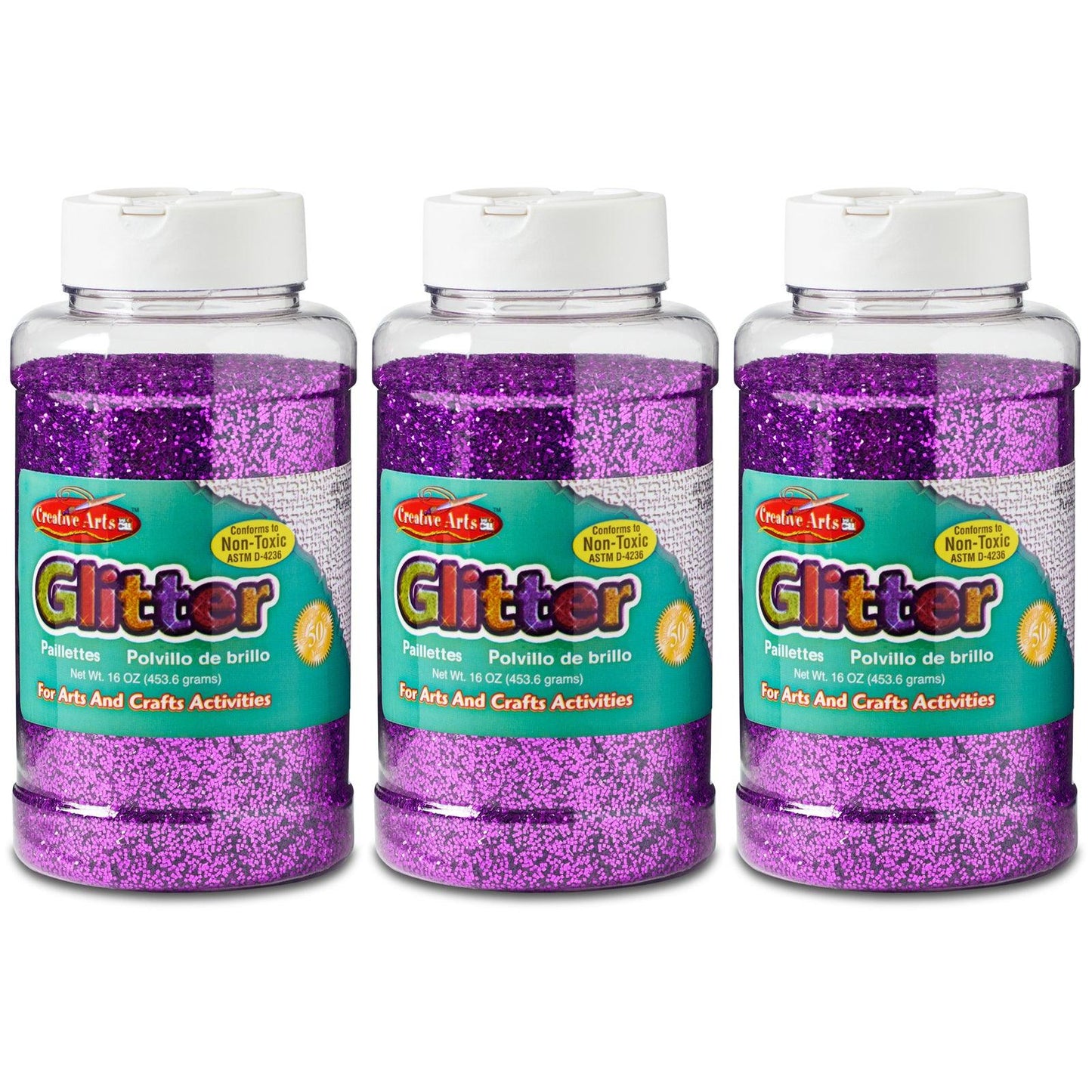 Creative Arts™ Glitter, 1 lb. Bottle, Purple, Pack of 3 - Loomini