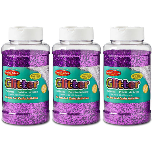 Creative Arts™ Glitter, 1 lb. Bottle, Purple, Pack of 3 - Loomini