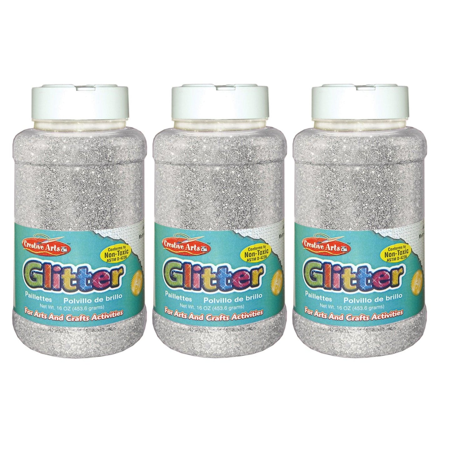 Creative Arts™ Glitter, 1 lb. Bottle, Silver, Pack of 3 - Loomini