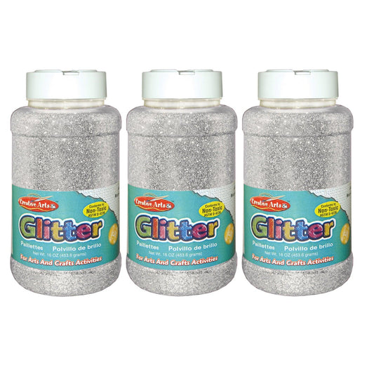 Creative Arts™ Glitter, 1 lb. Bottle, Silver, Pack of 3 - Loomini