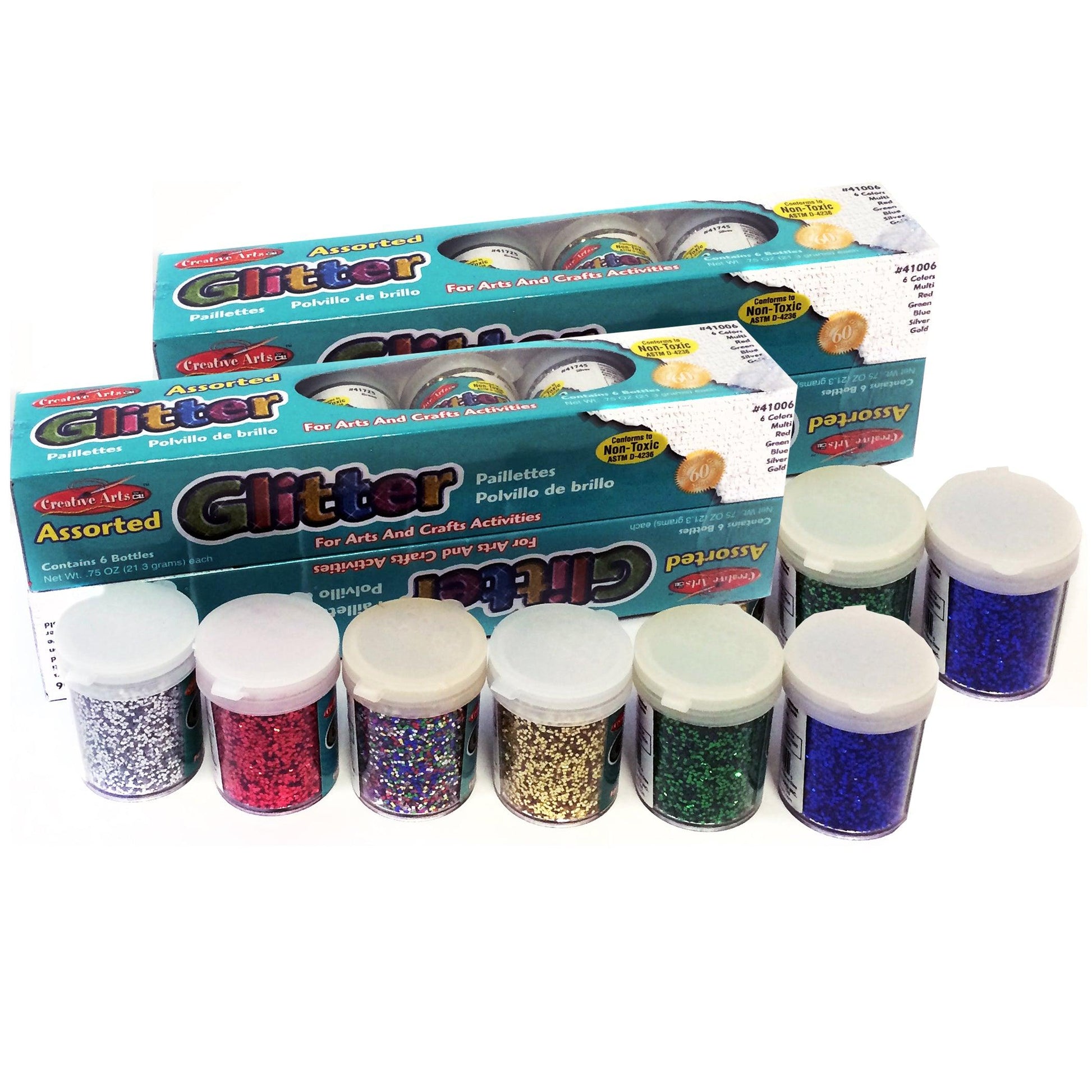 Creative Arts™ Glitter, Assorted Colors, .75 oz. Shakers, 12 Per Pack, 2 Packs - Loomini