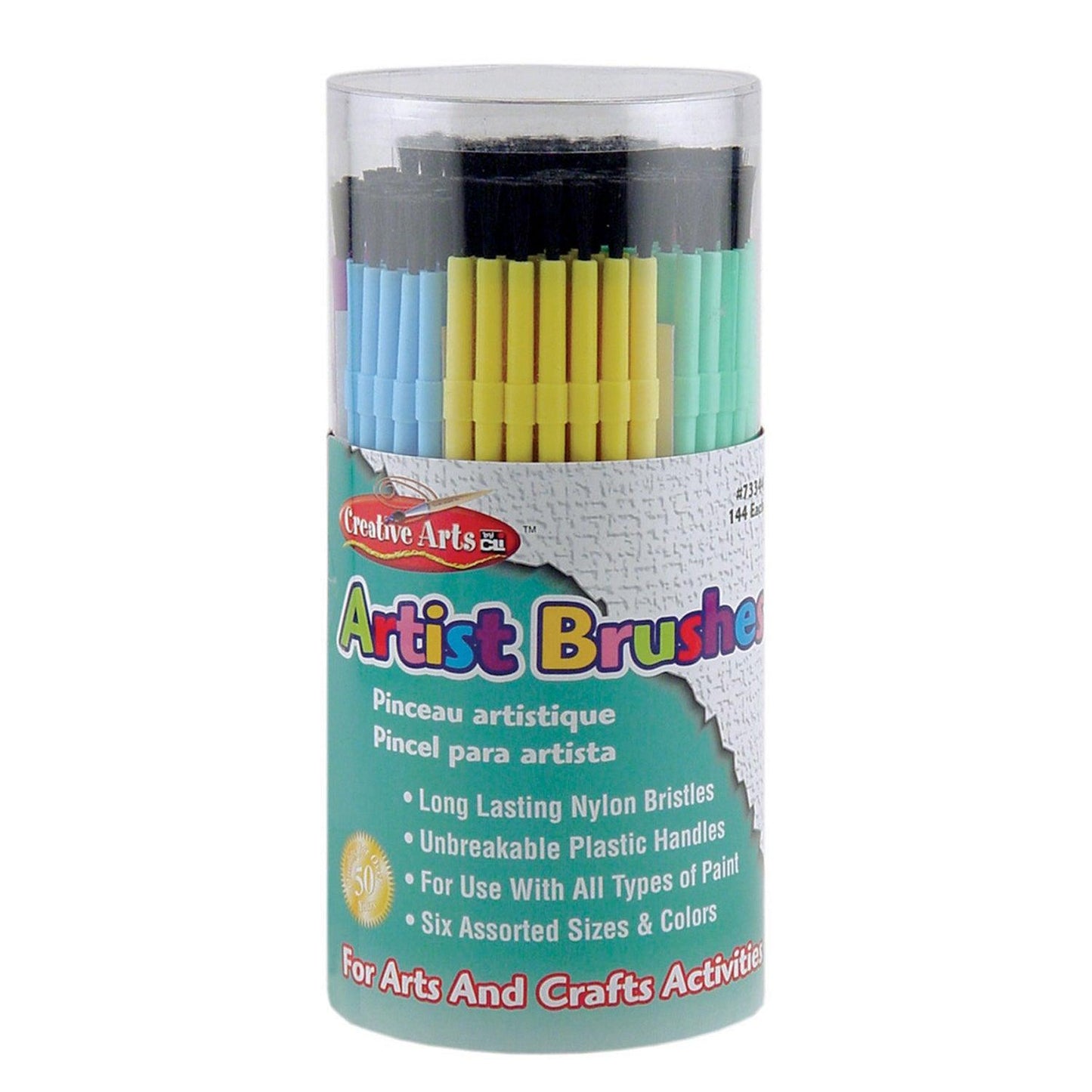 Creative Arts™ Plastic Artist Brushes, Assorted Colors, 144 Per Tub - Loomini