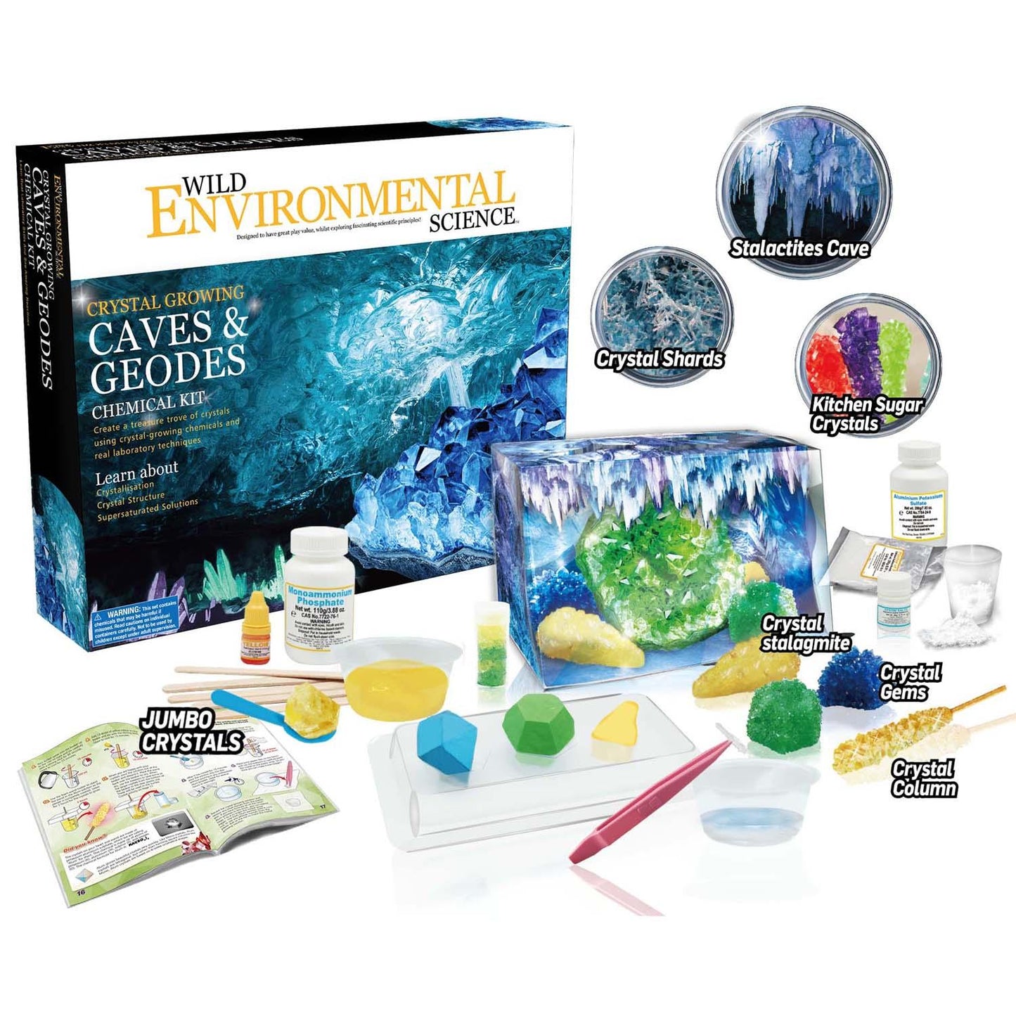 Crystal Growing Caves and Geodes - Science Kit for Ages 8+ - Grow Stalagmites, Columns and More - Includes Display Case - Loomini