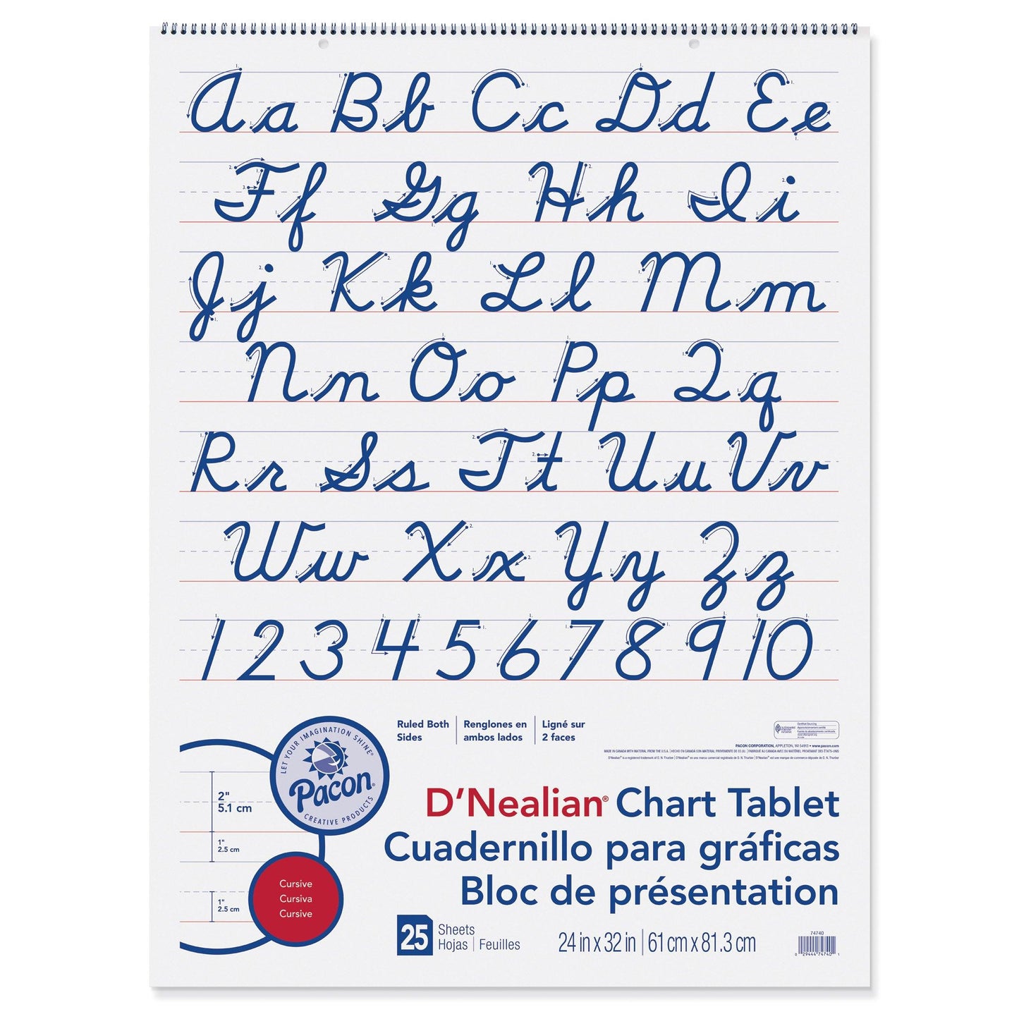 D'Nealian Chart Tablet, Cursive Cover, 2" Ruled, 24" x 32", 25 Sheets - Loomini
