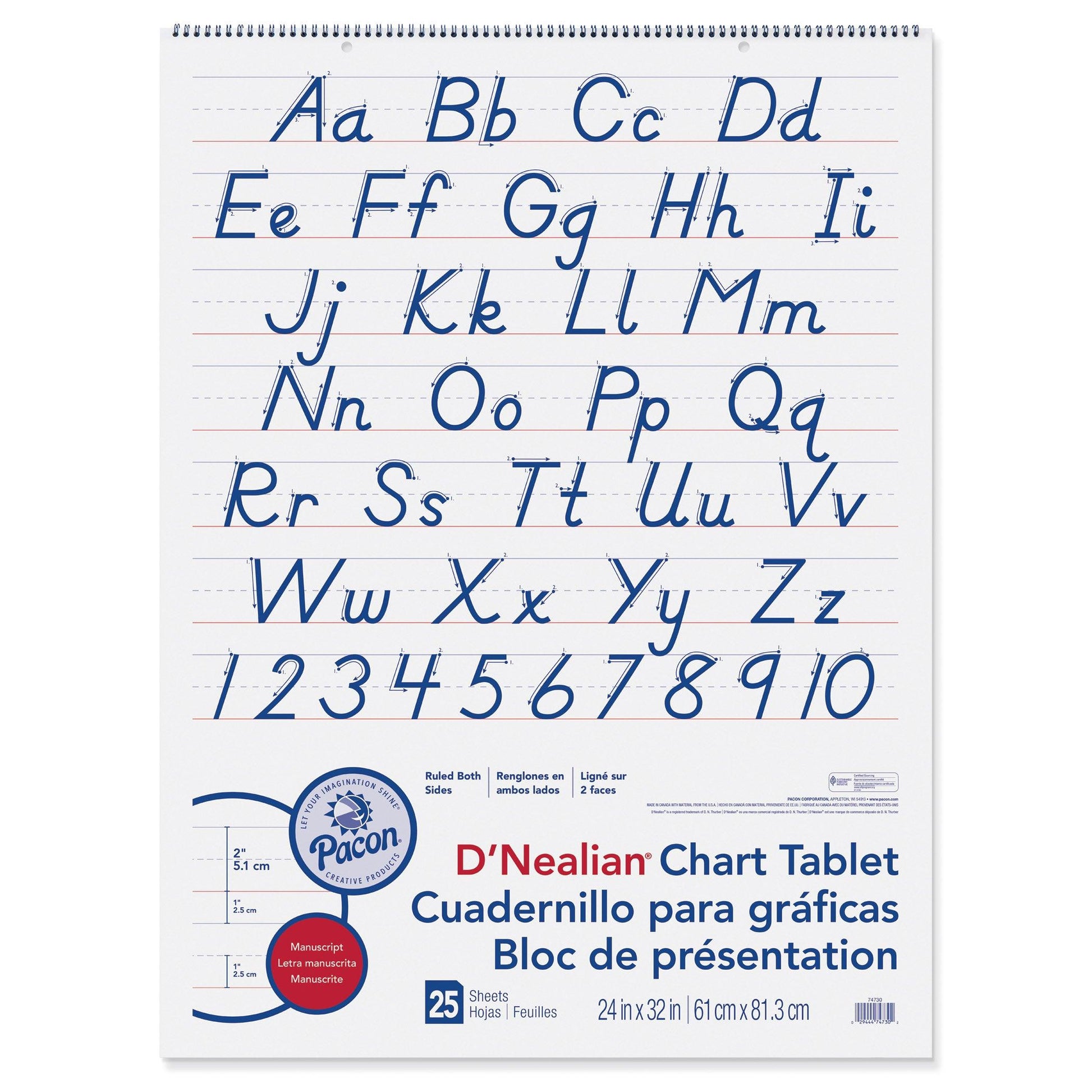 D'Nealian Chart Tablet, Manuscript Cover, 2" Ruled 24" x 32", 25 Sheets - Loomini