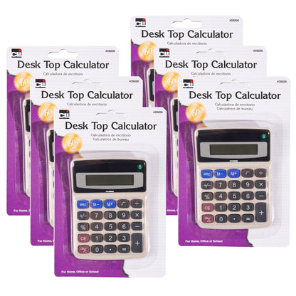 Desktop Calculator, Battery and Solar Powered with Tilted 8 Digit Display, Pack of 6 - Loomini