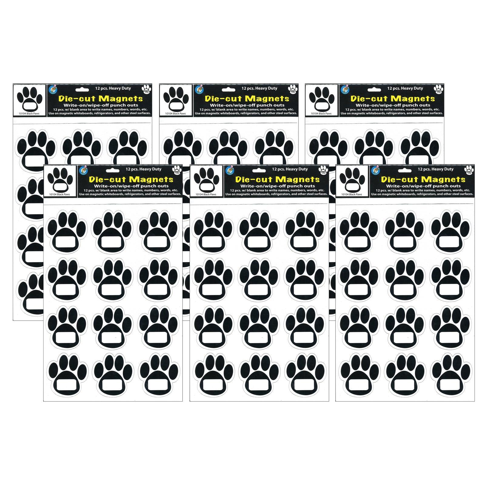 Die-Cut Magnetic Black Paw Prints, 12 Per Pack, 6 Packs - Loomini