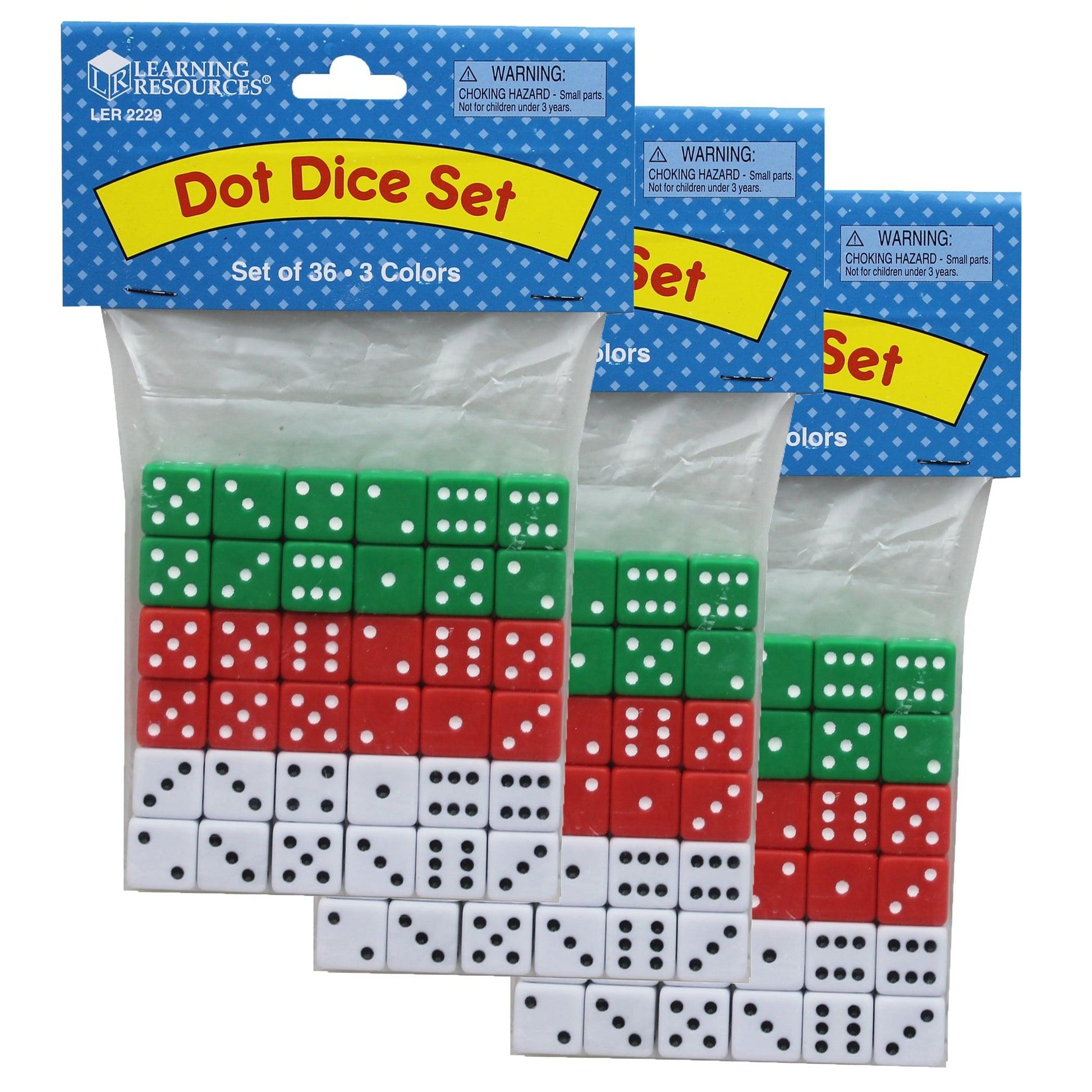 Dot Dice, Red, Green & White, 36 Per Pack, 3 Packs - Loomini