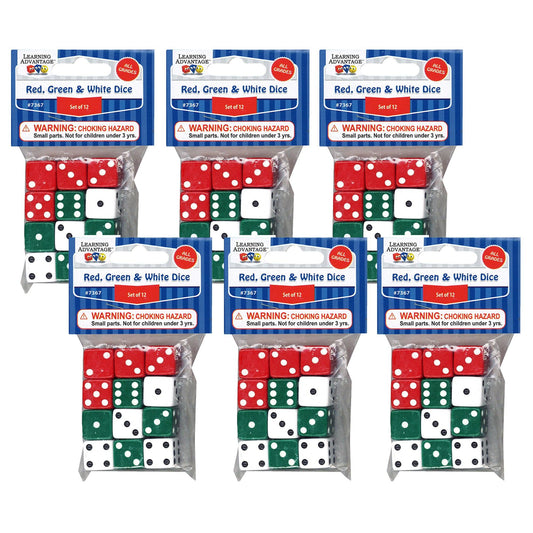 Dot Dice - Red/Green/White - 12 Per Pack - 6 Packs - Loomini