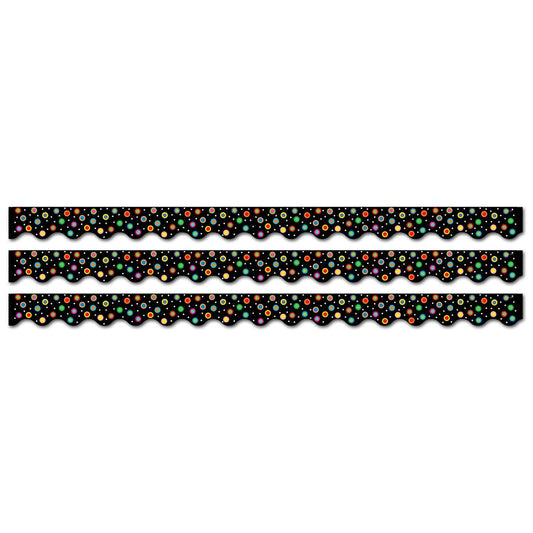 Dots on Black Wavy EZ Border, 48 Feet Per Pack, 3 Packs - Loomini