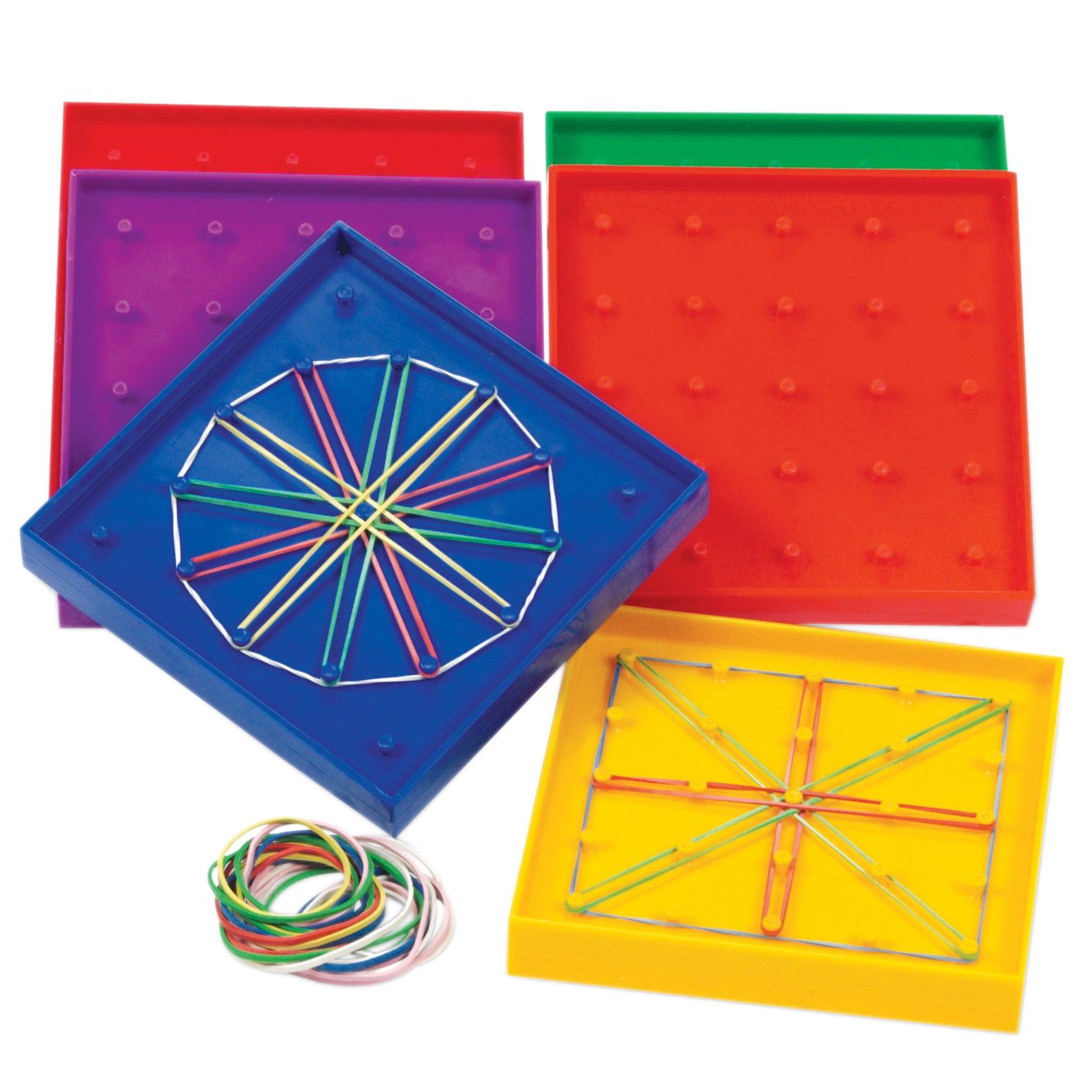 Double-Sided Rainbow Geoboards, Set of 6 - Loomini