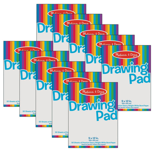 Drawing Pad, 9" x 12", White, 50 Sheets, Pack of 10 - Loomini