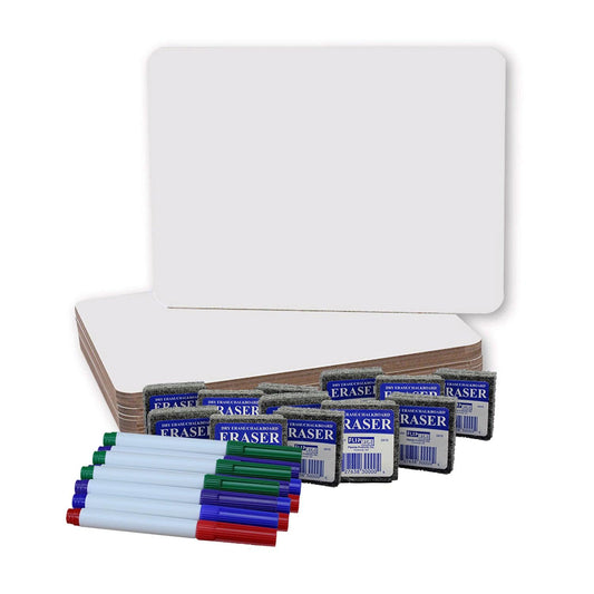 Dry Erase Boards (9" x 12") with Colored Pens & Erasers, Set of 12 - Loomini