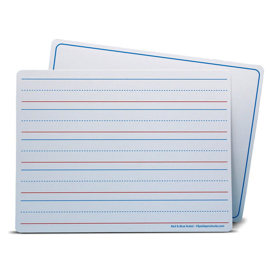 Dry Erase Learning Mat, Two-Sided Red & Blue Ruled/Plain, 9" x 12", Pack of 12 - Loomini