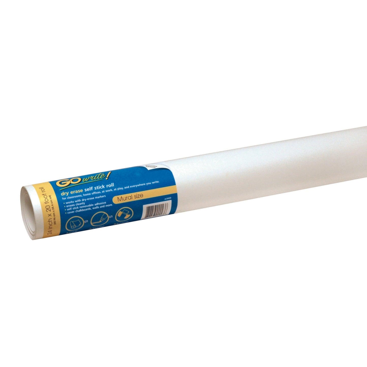 Dry Erase Roll, Self-Adhesive, White, 24" x 20', 1 Roll - Loomini