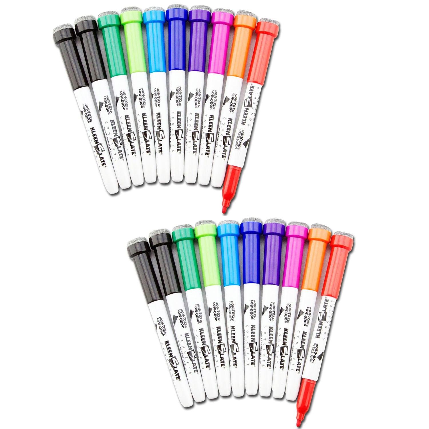 Dry Erase Student Markers with Erasers, Fine Point, Assorted Colors, 10 Per Pack, 2 Packs - Loomini
