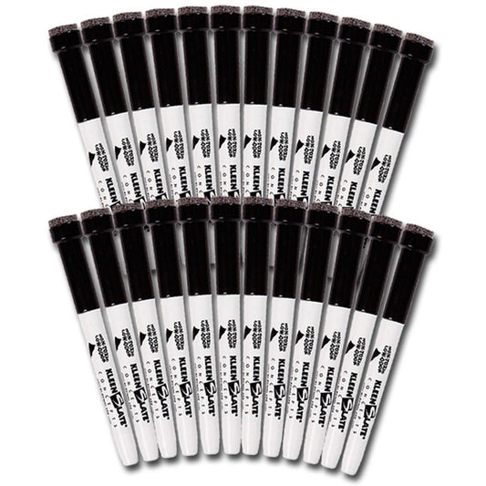 Dry Erase Student Markers with Erasers, Fine Point, Black, Pack of 24 - Loomini