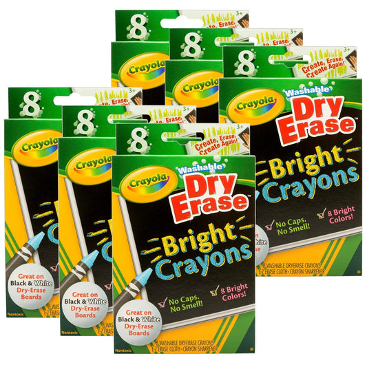 Dry Erase Washable Crayons, Bright Colors, 8 Per Pack, 6 Packs - Loomini