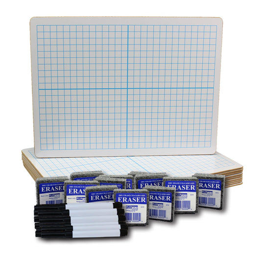 Dry Erase XY Axis/Dry Erase, Two-Sided, Pens & Erasers, 9" x 12", Class Pack of 12 - Loomini