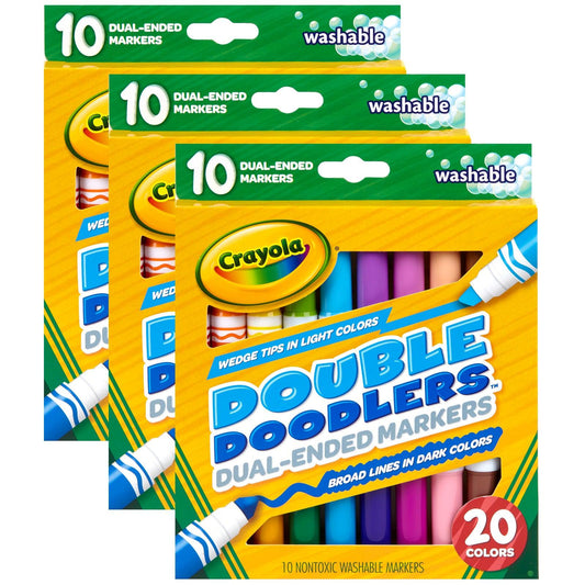 Dual-Ended Washable Double Doodlers Markers, 10 Per Pack, 3 Packs - Loomini