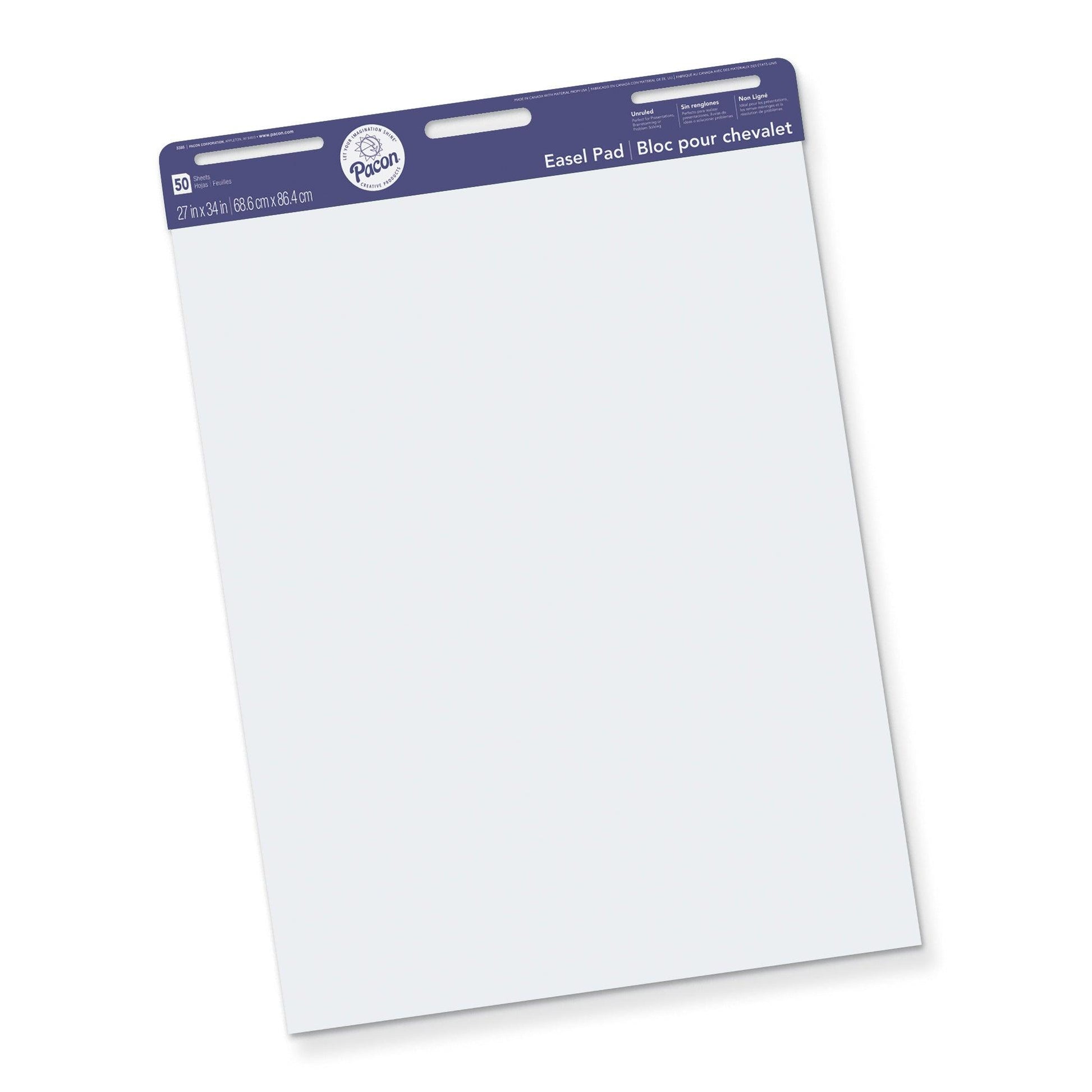 Easel Pad, Non-Adhesive, White, Unruled 27" x 34", 50 Sheets - Loomini