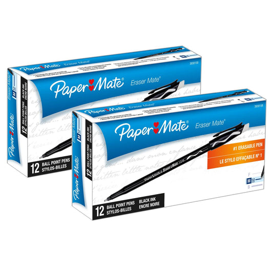 Eraser Mate® Pen, Black, 12 Per Pack, 2 Packs - Loomini