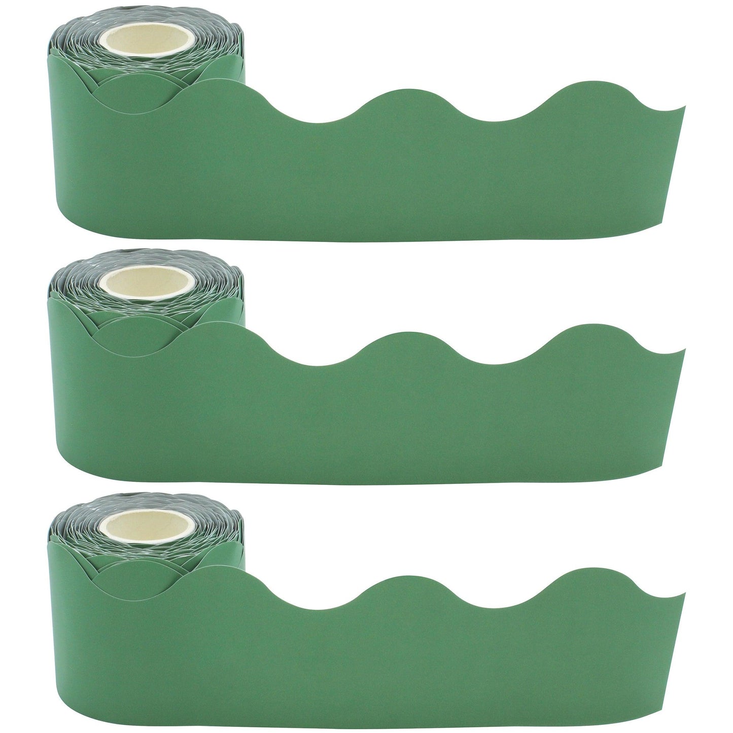 Eucalyptus Green Scalloped Rolled Border Trim, 50 Feet Per Roll, Pack of 3 - Loomini