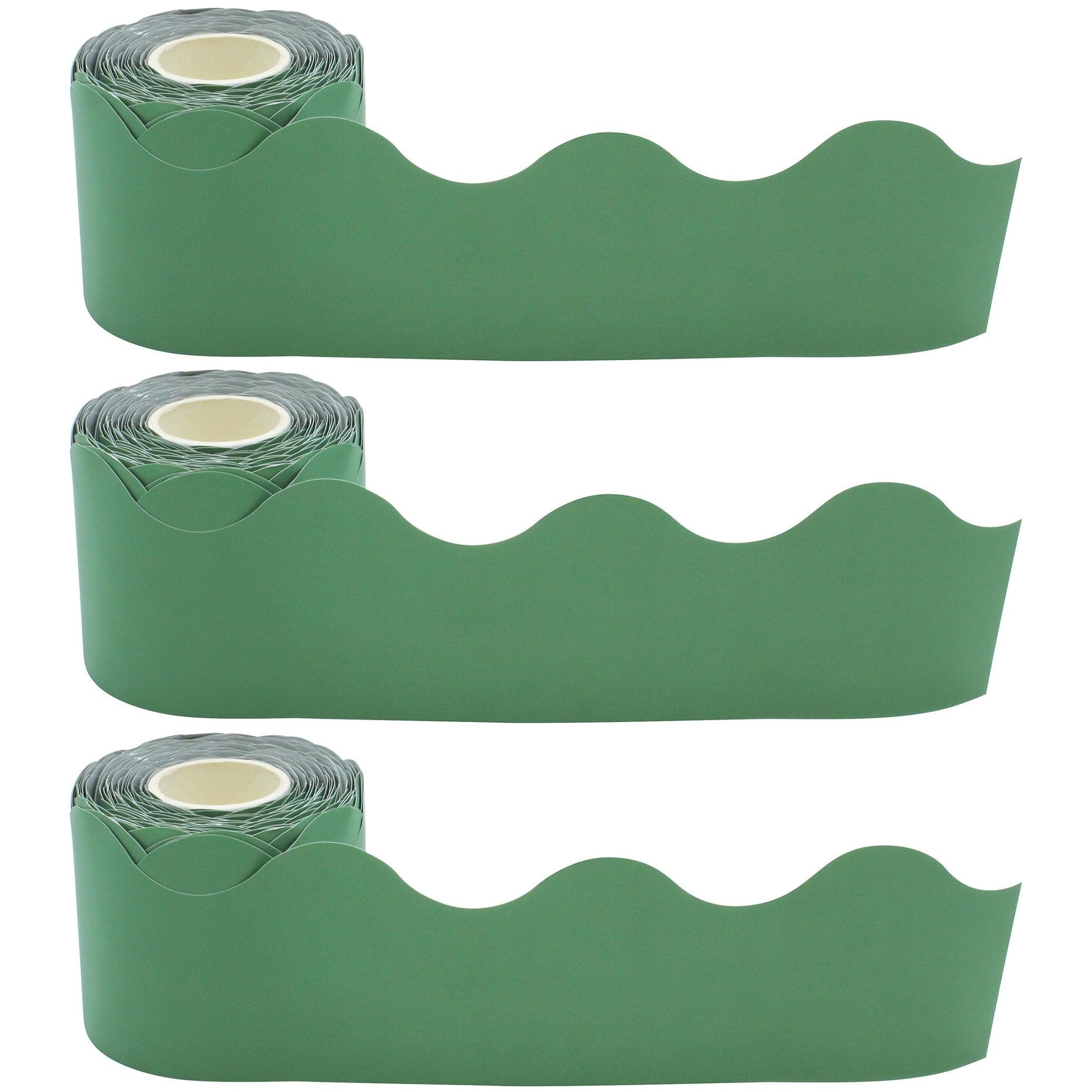 Eucalyptus Green Scalloped Rolled Border Trim, 50 Feet Per Roll, Pack of 3 - Loomini