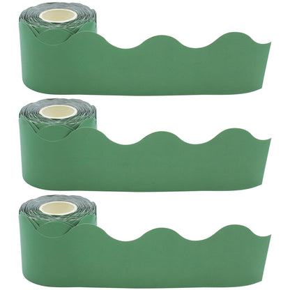 Eucalyptus Green Scalloped Rolled Border Trim, 50 Feet Per Roll, Pack of 3 - Loomini