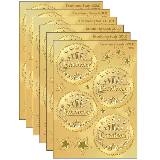 Excellence (Gold) Award Seals Stickers, 32 Per Pack, 6 Packs - Loomini