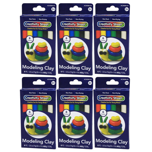 Extruded Modeling Clay, 6 Assorted Colors, 6 Sticks/1 lb. Per Pack, 6 Packs - Loomini