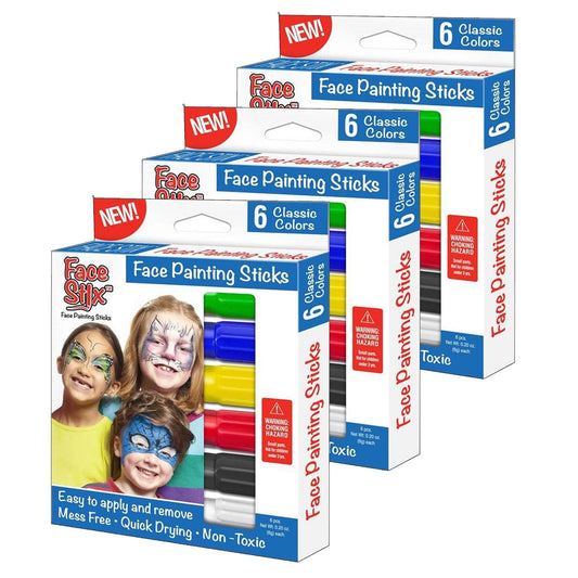 Face Painting Sticks, 6 Colors Per Pack, 3 Packs - Loomini
