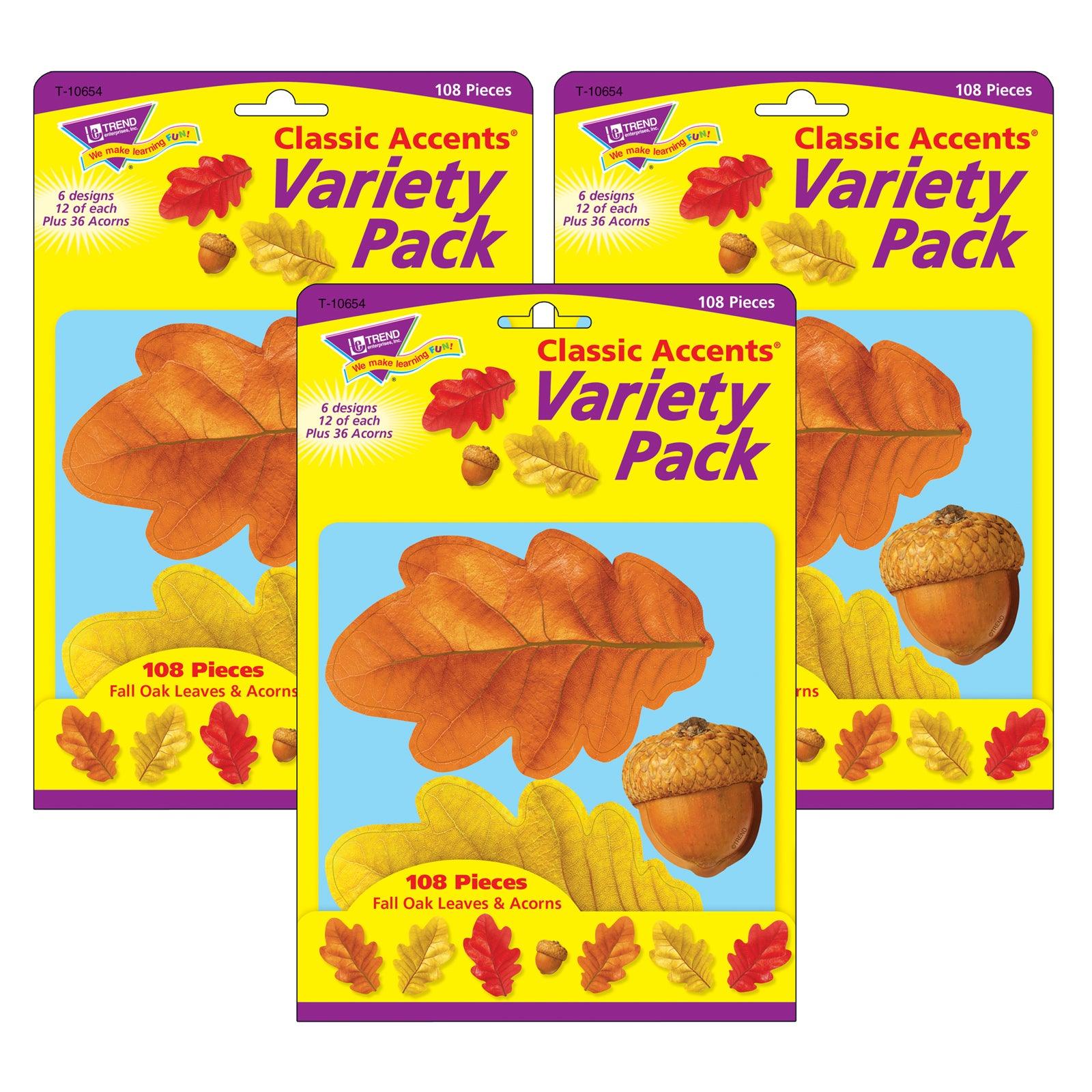 Fall Oak Leaves & Acorns Classic Accents® Variety Pack, 108 Per Pack, 3 Packs - Loomini