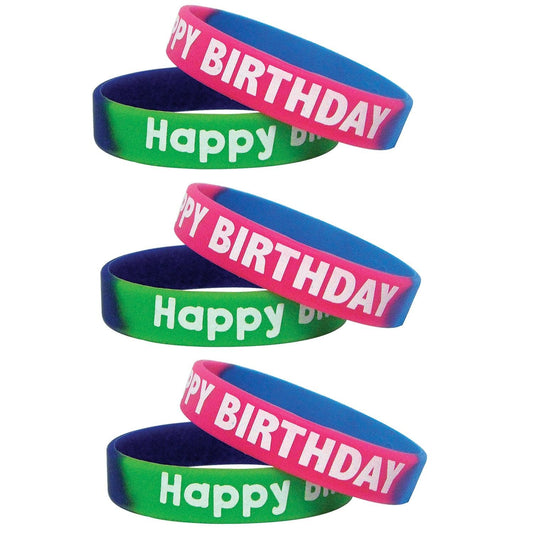 Fancy Happy Birthday Two-Toned Wristband Pack, 10 Per Pack, 3 Packs - Loomini