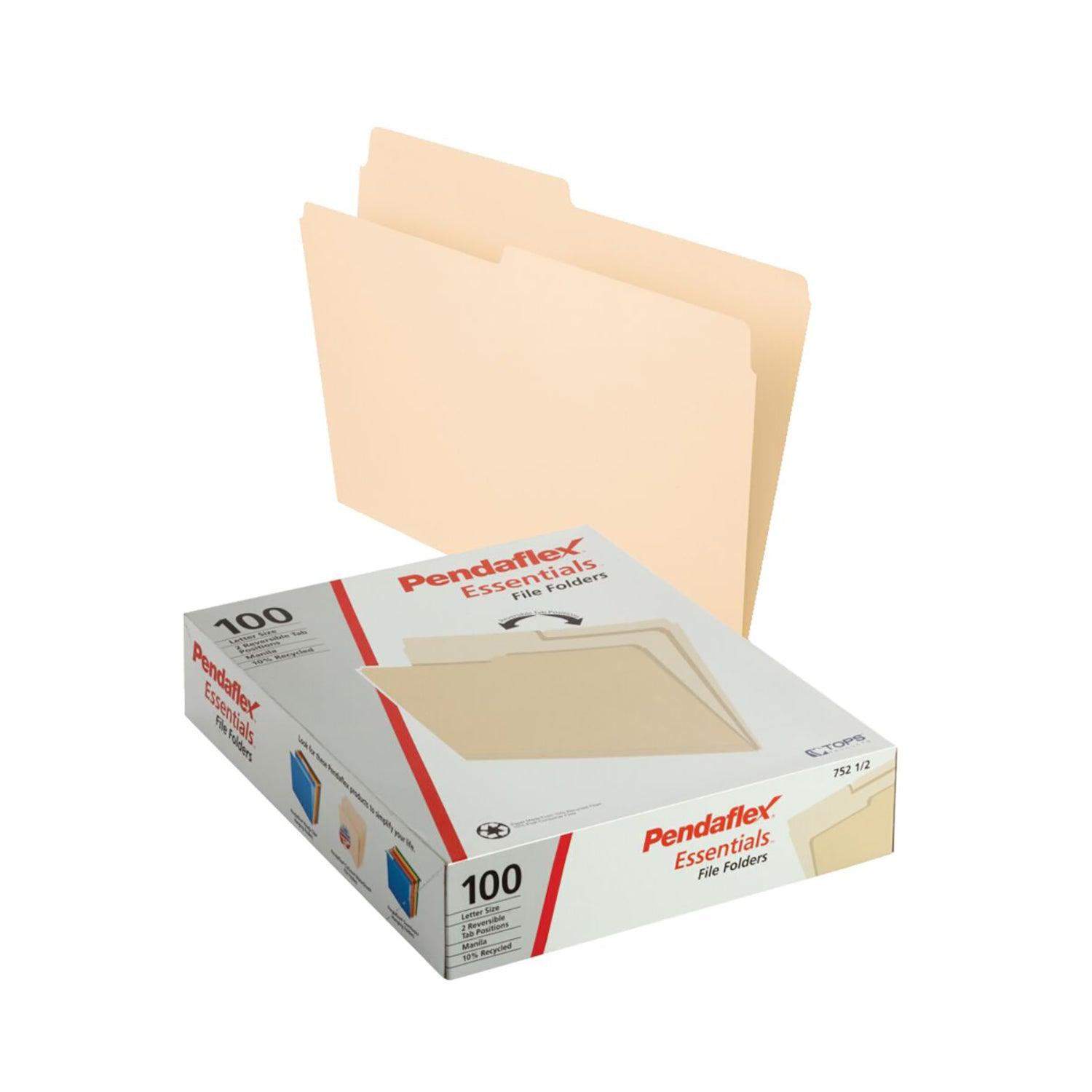 File Folders, Letter Size, Manila, 1/2 Cut, Box of 100 - Loomini
