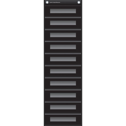 File Storage Pocket Chart, 10 Pockets, Black, 14" x 58" - Loomini