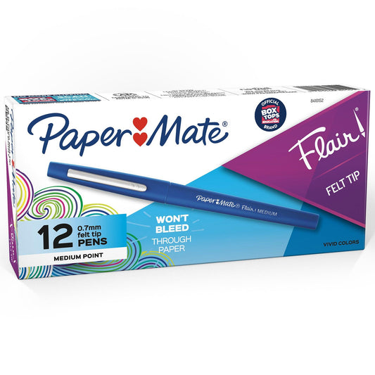 Flair Pens, Medium, Blue, Box of 12 - Loomini