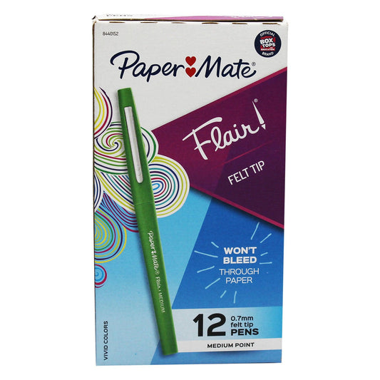 Flair Pens, Medium, Green, Box of 12 - Loomini
