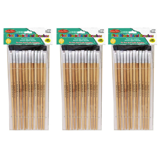 Flat Easel Brushes, 0.5", Bristle, 12 Per Pack, 3 Packs - Loomini