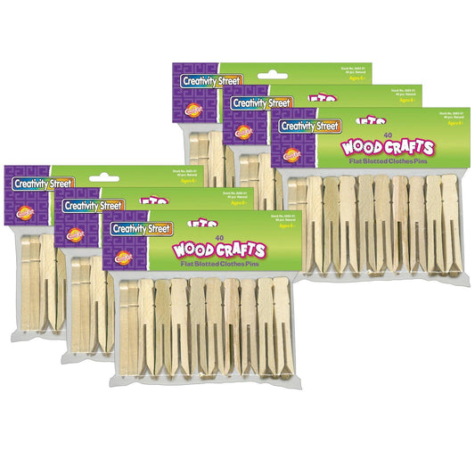 Flat Slotted Clothespins, Natural, 3.75", 40 Per Pack, 6 Packs - Loomini