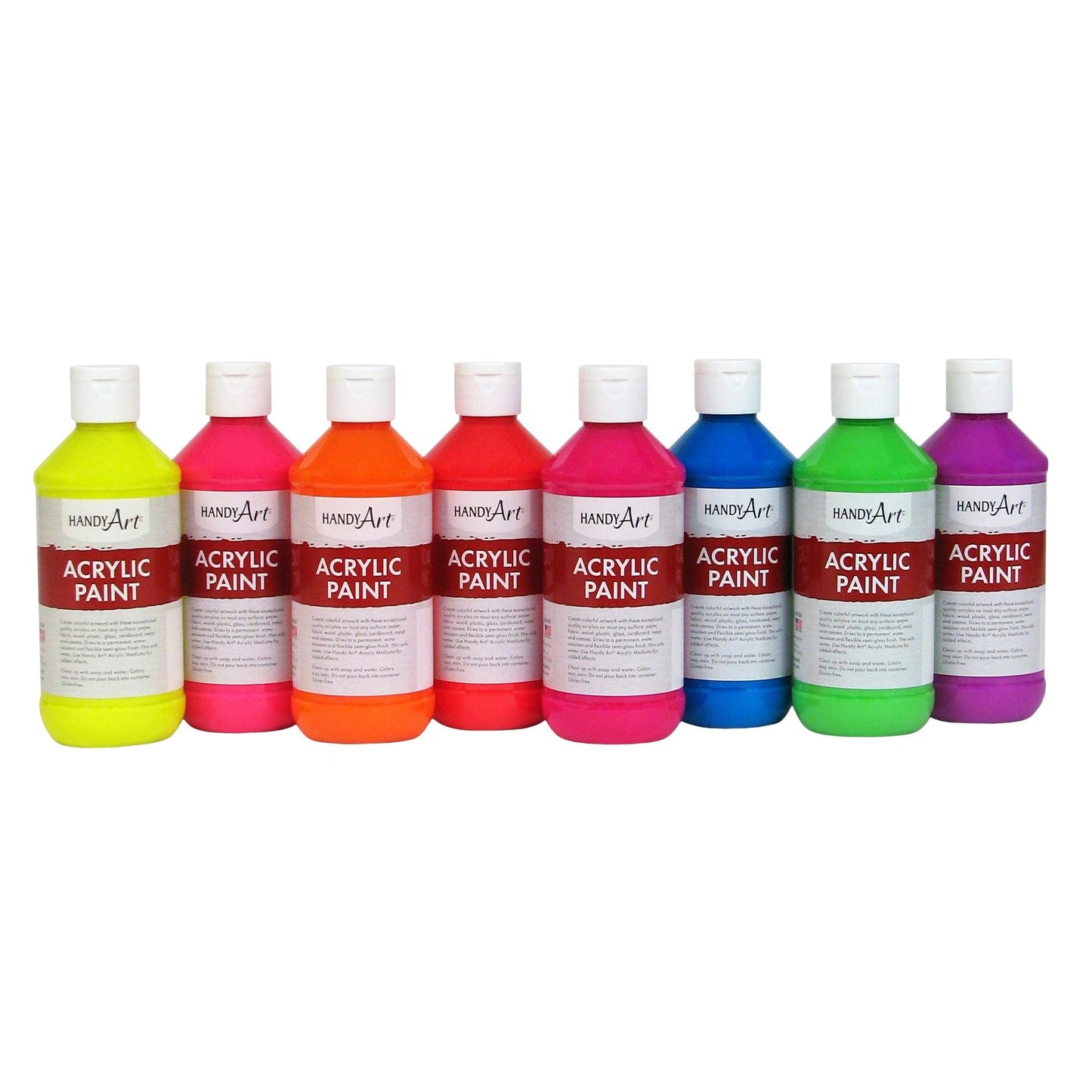 Fluorescent Acrylic Paint, 8 oz, Set of 8 - Loomini