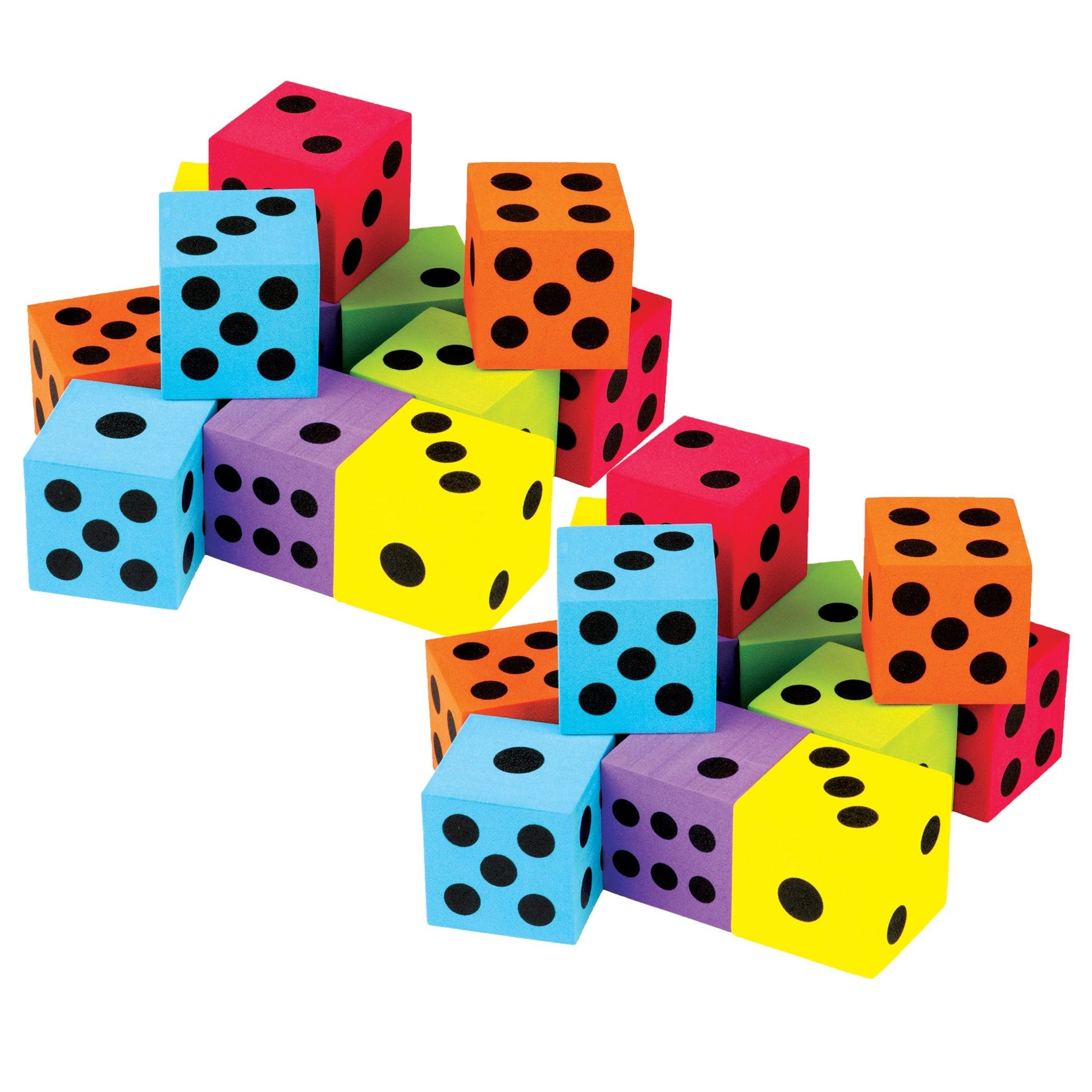 Foam Colorful Large Dice, 12 Per Pack, 2 Packs - Loomini