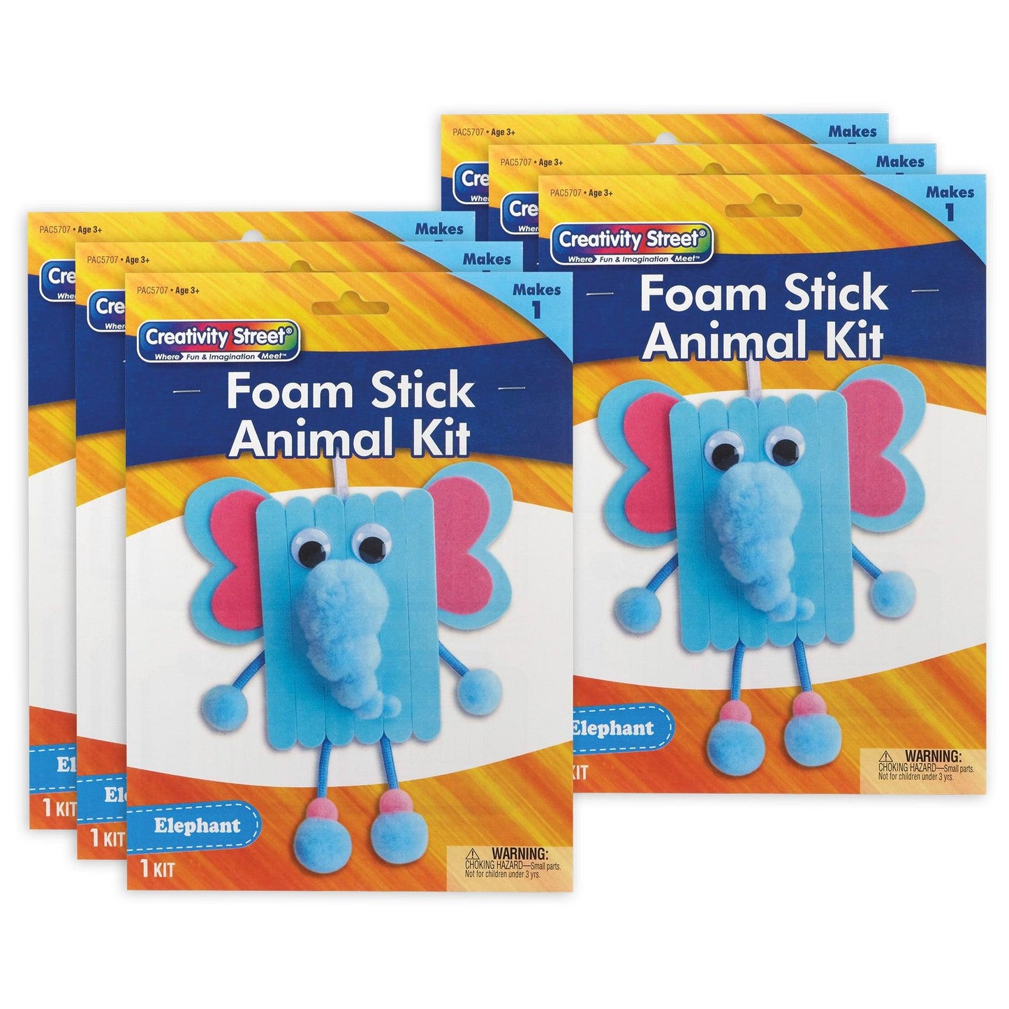 Foam Stick Animal Kit, Elephant, 7.75" x 11" x 1.25", 6 Kits - Loomini