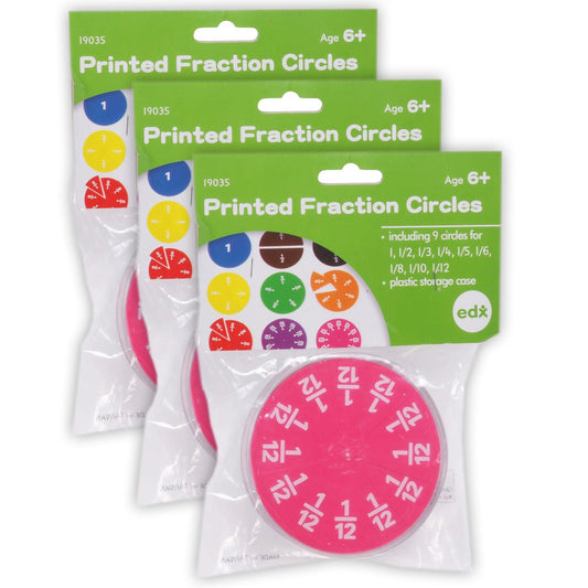 Fraction Circles - 9 Values & Colors - 51 Per Set - 3 Sets - Loomini