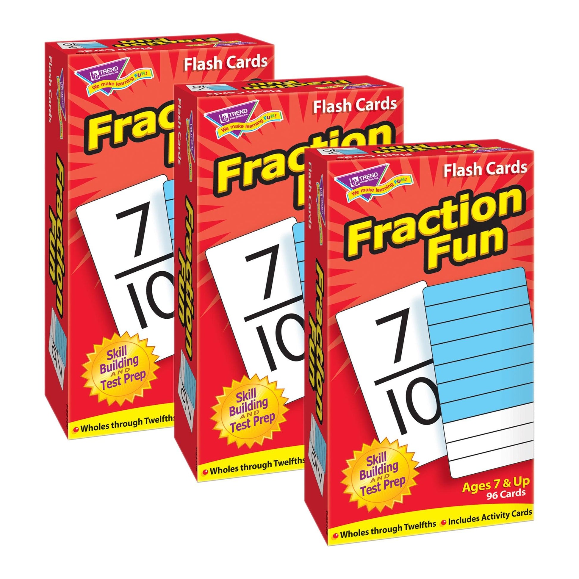 Fraction Fun Skill Drill Flash Cards, 3 Packs - Loomini