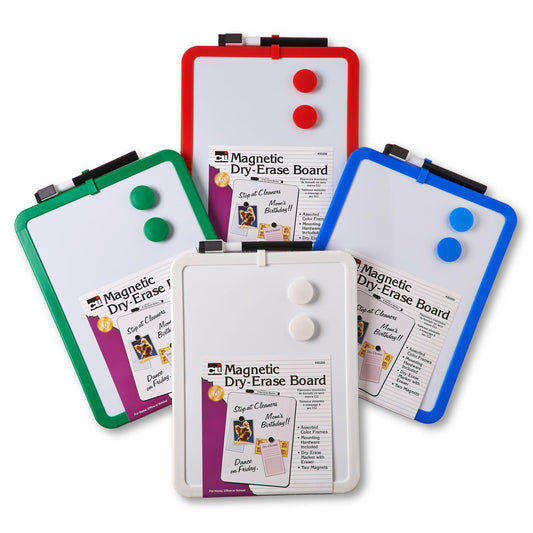 Framed Magnetic Dry Erase Board with Marker & Magnets, Assorted Colors, 8.5" x 11", Pack of 4 - Loomini