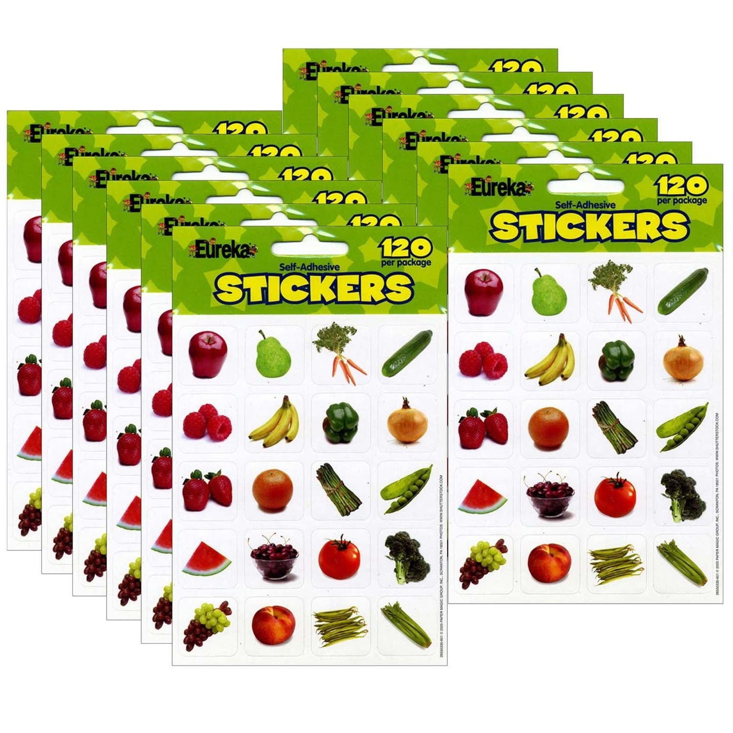 Fruits & Vegetables Theme Stickers, 120 Per Pack, 12 Packs - Loomini