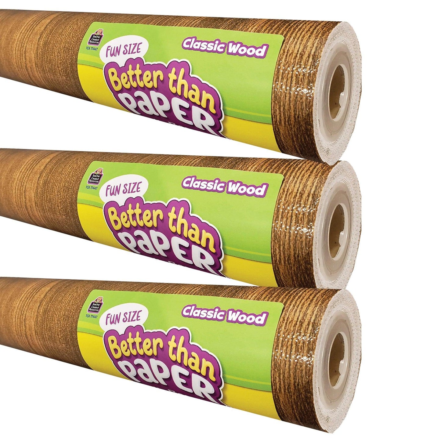 Fun Size Better Than Paper® Bulletin Board Roll, 18" x 12', Classic Wood, Pack of 3 - Loomini