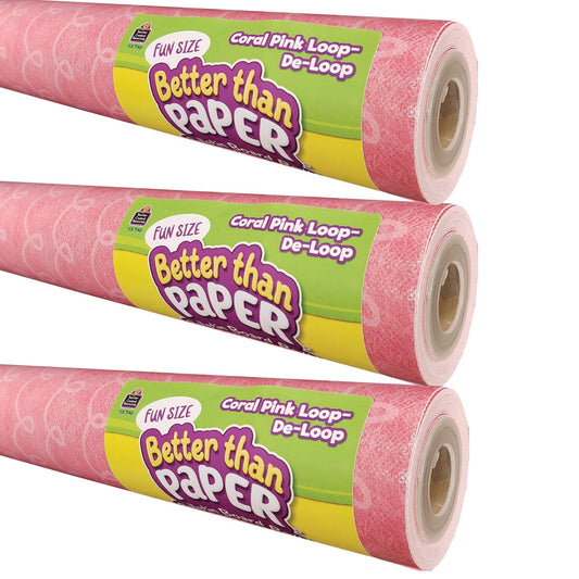 Fun Size Better Than Paper® Bulletin Board Roll, 18" x 12', Coral Pink Loop-De-Loop, Pack of 3 - Loomini